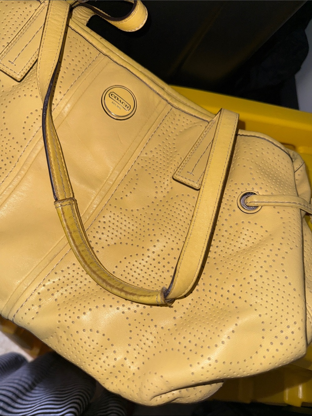 Coach Yellow Perforated Leather Tote with Dual Straps